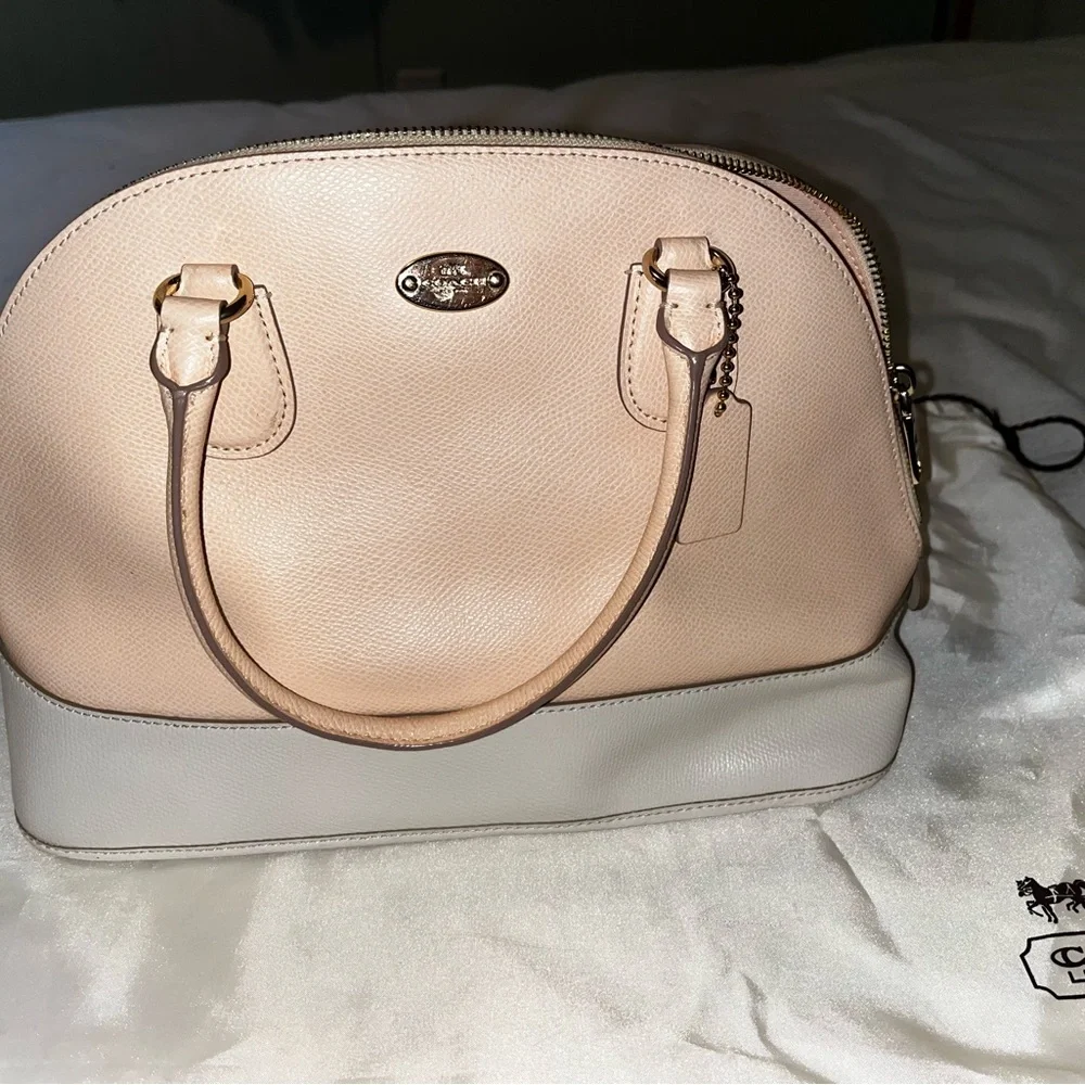 Coach Cora Domed Apricot/Chalk Leather Satchel - Picture 2 of 6